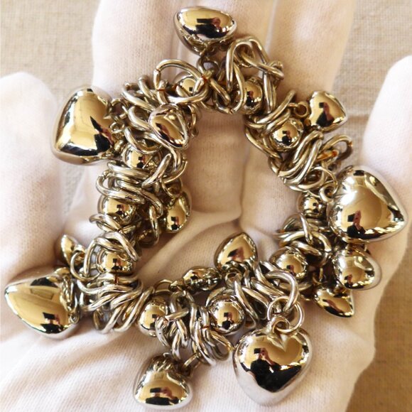 Silver Tone Puffy Hearts Charm Bracelet - Picture 4 of 7